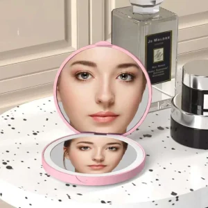 Custom Portable LED Makeup Mirror Lighting Mini Handheld Pocket Sized Gift Cosmetic Mirror Travel Round Lighted Vanity Mirror