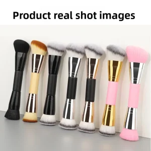 Custom Printed Logo Double Headed Foundation Concealer Wood Handle Brush Single Slanted Contour Sculpting Portable Makeup Brush