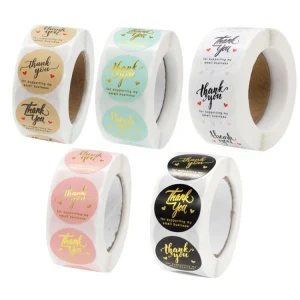 Custom Private Label Adhesive Printing Round Label Circle Waterproof Vinyl Roll Thank You Stickers