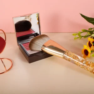 Custom Private Label Gold Clear Handle Powder Brush New Portable Single Beauty Makeup Brush for Bulk Order