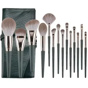Custom Private Label Green OEM 14 Pcs Makeup Brushes Professional Tool Soft Manufacturers Makeup Brush Set