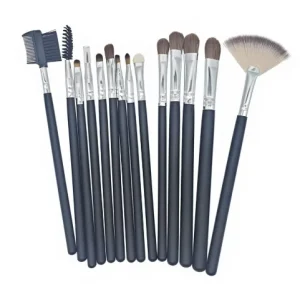 Custom Professional Makeup Brush Set Black Classic Series 18 Piece Includes Fan Brush Flat Brush Pony Hair Wood Handle Face Eye