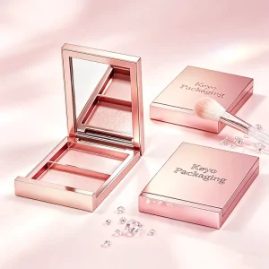Custom Rectangular Magnetic Metallic Pink Plastic Powder Case Loose Powder Container