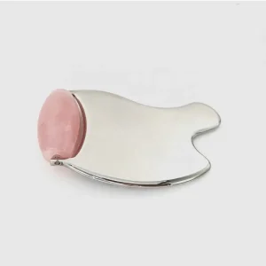 Custom Shape Butterfly Facial Cooling Massage LED Rose Quartz Face Stainless Steel Jade Roller and Gua Sha 2in1