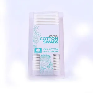 Custom logo 375 Pack Double Round Head Paper Stick Cotton Swabs Cosmetic Makeup Remover Cotton Buds