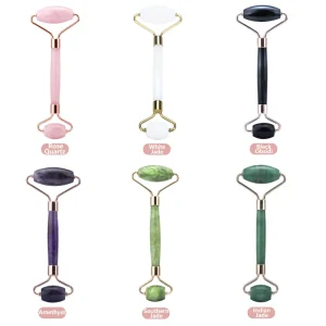 Custom logo Crystal White Blue Gold Black pink Green Jade Facial Roller Rose Natural Jade Roller Set with Box