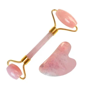 Custom logo Natural High Quality Facial Ice Roller Rose Pink Quartz Facial Massager Jade Roller Guasha Set