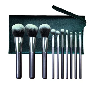 Customizable 10 Piece Vegan Synthetic Hair Makeup Brush Set High End Wooden Handle Professional Kit for Eye and Foundation Tools