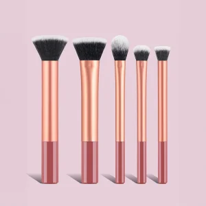 Customizable 5 Brace Professional Synthetic Hair Makeup Brush Set High Quality Plastic Handle Travel Friendly