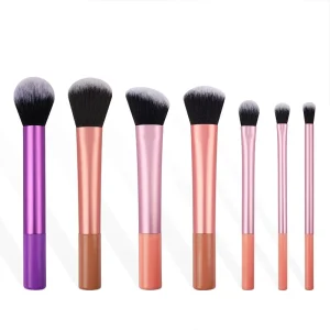 Customizable 7 Piece Nylon Bristles Makeup Brush Set Complete Professional Kit for Face Loose Powder Eye Shadow