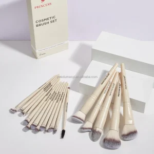 Customizable Brand 18 Set Beige Makeup Brushes with Aluminum Handle High Quality Synthetic Hair for Concealer Shaving Brush