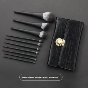 Customizable Logo 10 Piece Black Wooden Handle Professional Makeup Brush Set for Face Eyeshadow Foundation