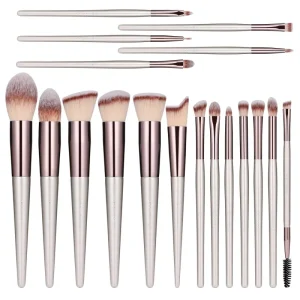 Customizable Logo 18 Piece Professional Wood Handle Synthetic Fibre Makeup Brush Set for Face Eyeshadow Foundation Powder Tools