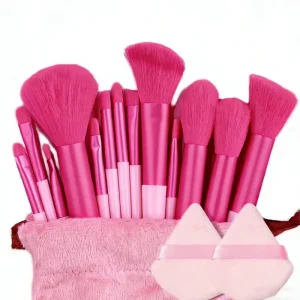 Customizable Professional Portable Handle 13 piece Makeup Brush Set with Bag Daily Use Suit Soft Hot pink face Makeup Brush Set