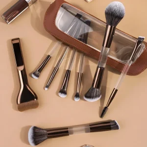 Customize 8 Piece Synthetic Hair Plastic Handles Professional Loose Powder Foundation Concealer Blush Eyeshadow Makeup Brush Set