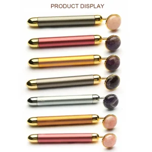 Customized High Quality Gold Pulse Energy Jade Roller Real Natural Stone Rose Quartz Vibrating Beauty Bar Facial Massage Tool