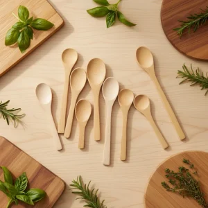 Customized Logo Disposable Wooden Spoon Different Size Small Bamboo Spoons for Honey Coffee Coconut Oil Soup