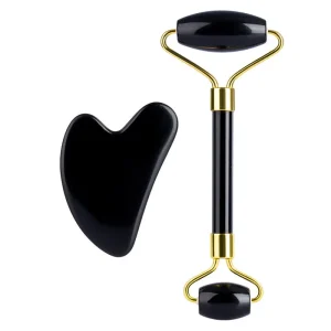 Customized Logo Facial Massage Anti-Aging Beauty Tools Obsidian Quartz Jade Roller Guasha Set for Commercial & Home Use