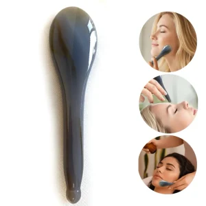 Customized Logo Grey Agate Double ended Gua Sha Facial Stone Tools for Body and Face Massage Facial Lifting Stick Spoon Massager