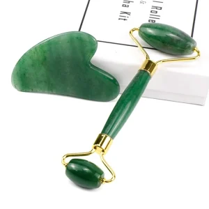 Customized Logo Gua Sha Massage Tool Face Roller Stone Guasha Facial Massager Set Natural Jade Stone Roller