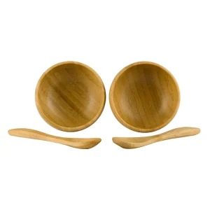 Customized Logo Pattern Engravable Cosmetic Bamboo Wood Facial Mask Bowl with Wood Spoon