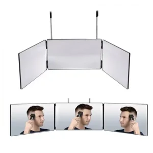 Customized Manufacturing Three Sides Desktop Makeup Mirror With Telescoping Hooks