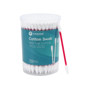 Customized Oem Double Pointed Tip Cotton Bud 100pcs Red Paper Stick Cotton Swab with pp Box