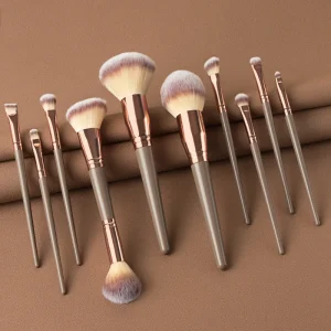 Customized Professional Makeup Brush Set Champagne Beauty Tools Aluminum Ferrule Private Label Brushes