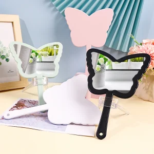 Cute Butterfly Handheld Makeup Mirror for Girls Compact Portable Cosmetic Mirror with Folding Design and Hanging Holes