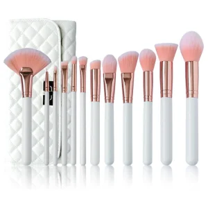 Cute Pink Hair 12pcs Makeup Brush Set Beauty Professional Luxury White Wooden Handle Gift Makeup Brush Set