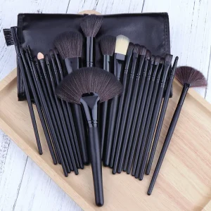 Cute Professional Makeup Brush Set with Eyebrow Pencil and Shaving Brush Wood Handle Synthetic Hair 24 Piece Face and Eye Tools