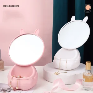 Cute Rabbit Desktop Mirror Portable Storage Detachable Pink HD Desktop Mirror Makeup Mirror