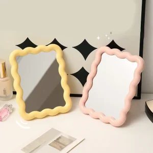 Cute Wavy Cloud Edge Tabletop Makeup Mirror Cream Style Foldable Vanity Mirror for Desk Dorm