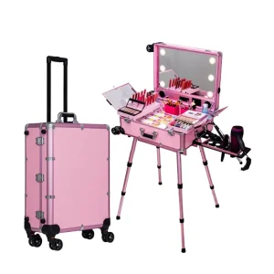 Dedicated Diamonds Open Fashion Aluminum Trolley Cosmetic Case LED Light Makeup Train Case Touch Screen Mirror High Fidelity