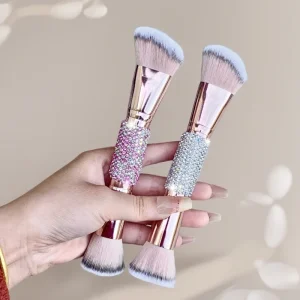 Diamond Decor Dual Ended Soft Bristle Makeup Brush Multi Use for Foundation Loose Powder Blush Contouring