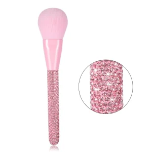 Diamond Rhinestone Single Pink Powder Wood Makeup Brush Custom Logo Private Label Luxury Glitter Bling Concealer Compatible