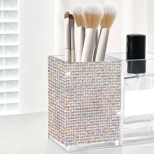 Diamond embellished High style Square Cosmetic Tool Organizer Multifunctional Makeup Brush Holder for 1pc Set