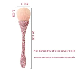 Diamond embellished Petite Waistline Loose Powder Synthetic Fiber Plastic Handle Extra Large Size Single Brush High Footed Brush