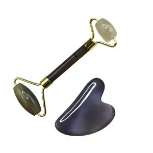 Direct Source Jade Agate Double Headed Rolling Face Roller Heart Shaped Gua Sha Board Set Logo Customized Universal Whole Body