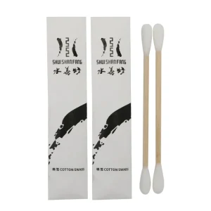 Disposable Ear Cleaning Cotton Bud Swab Wooden Bamboo Stick Clean Cotton Swab 2 Pack Individual Packaging With Logo