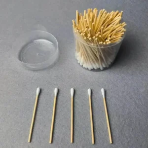 Disposable Eco friendly Organic Cotton Ear Buds with Bamboo Plastic Wooden Sticks and Double Cotton Heads for Ear Cleaning