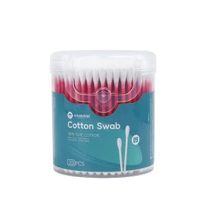 Disposable Makeup Removal Cotton Swab 200pcs Red Paper Stick Cotton Bud with Round Box