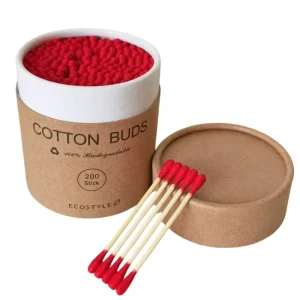 Disposable Multi Purpose Beauty Care Colorful Two Head Cotton Buds with Bamboo Stick 200pcs Box