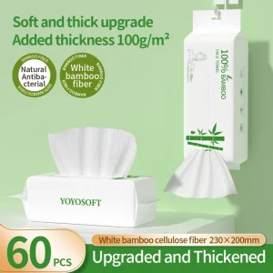 Disposable White Bamboo Fiber Cleansing Towel 60Sheets 20*23cm Diamond Texture Natural Antibacterial Thick Face Towel for Makeup