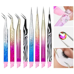Double Ended Eyelashes Extension Tweezers Makeup Tools Nail Art Tweezers With Silicone Pressing Head Nail Stickers Pick up Clip