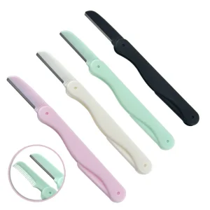 Double-Head Eyebrow Trimmer Eyebrow Razor Scraping Comb Eyebrow Scissors Stainless Makeup Tool Plastic Handle