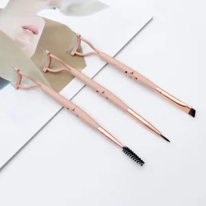 Double Head Eyelash Curler with Eyelash Brush Lash Separator Foldable Metal Eyelash Brush Comb Mascara Curler