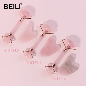 Double Head Jade Roller Facial Massage Tool Pink Jade Roller Gouache Scraper GuaSha Board Set Face Massager Gua Sha Massage Tool