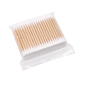 Double Headed Baby Eco Ear 100pcs Cotton Swab Wooden Stick Cotton Buds with Bag