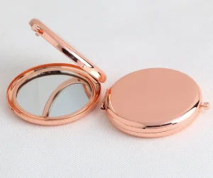 Double Sided Mini Cosmetic Mirror 1X 2X Magnifying Metal Pocket Makeup Mirrors with Light Compact Convenient for Purse Pocket